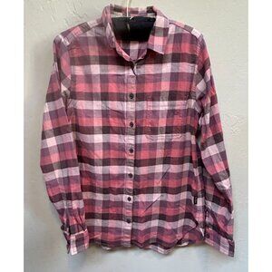 New Wind River Women Small Casual Button Up Pink Plaid Flannel Shirt Long Sleeve